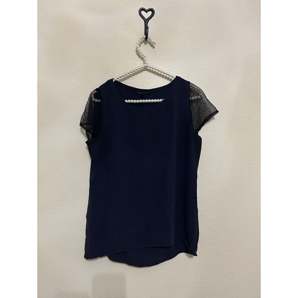 Eileen Fisher Size Petite Small Silk Blouse Blue Lightweight Quiet Luxury Top